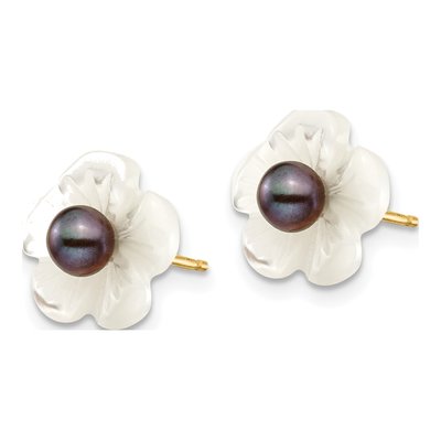 14k Gold Black Pearl & Mother of Pearl Flower Earrings – view 3