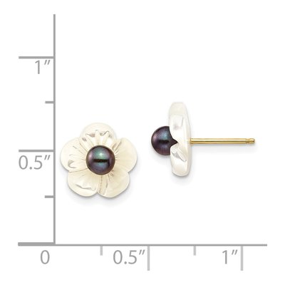 14k Gold Black Pearl & Mother of Pearl Flower Earrings – view 5