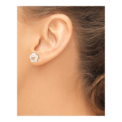 14K Gold Pink Pearl & Mother of Pearl Flower Earrings – view 4