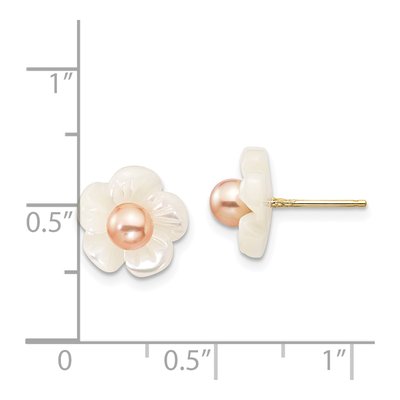 14K Gold Pink Pearl & Mother of Pearl Flower Earrings – view 5