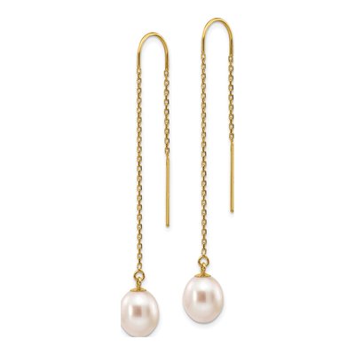 14k Yellow Gold Freshwater Pearl Threader Earrings – view 2