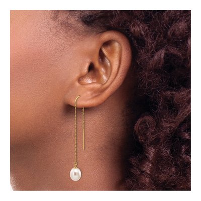 14k Yellow Gold Freshwater Pearl Threader Earrings – view 3