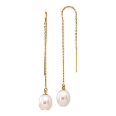 14K Yellow Gold Freshwater Cultured Pearl Threader Earrings