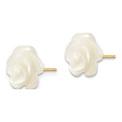 14K Yellow Gold 10mm Mother of Pearl Flower Stud Earrings – view 2
