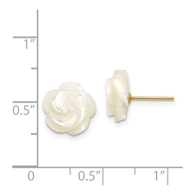 14K Yellow Gold 10mm Mother of Pearl Flower Stud Earrings – view 4