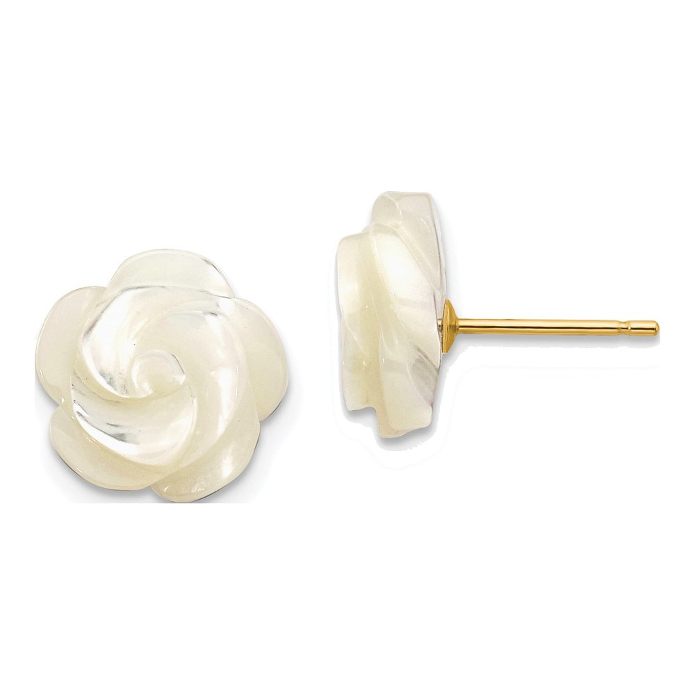 14K Yellow Gold White Mother of Pearl Flower Studs