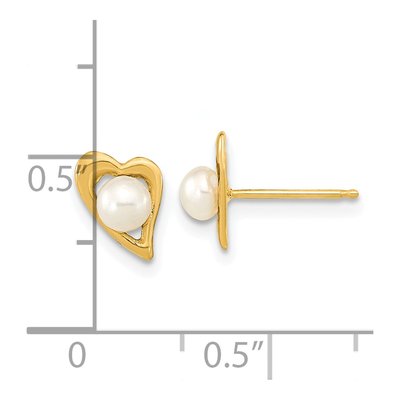 14K Yellow Gold Button Freshwater Cultured Pearl Heart Stud Earrings – view 4