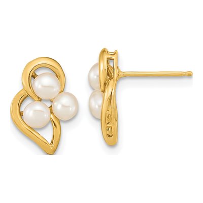 14K Yellow Gold Freshwater Cultured Pearl Button Stud Earrings