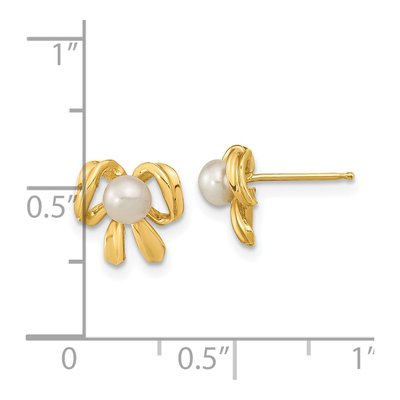 14K Yellow Gold Button Freshwater Cultured Pearl Bow Stud Earrings – view 4