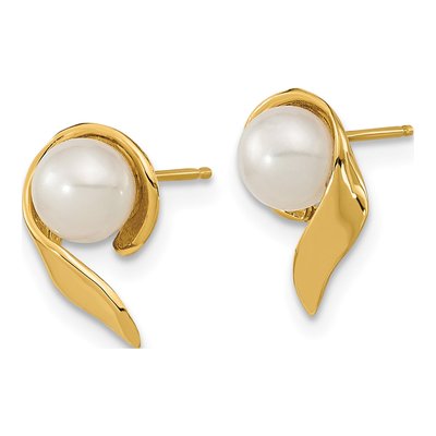 14K Yellow Gold Freshwater Cultured Pearl Button Stud Earrings – view 2