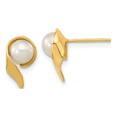 14K Yellow Gold Freshwater Cultured Pearl Button Stud Earrings