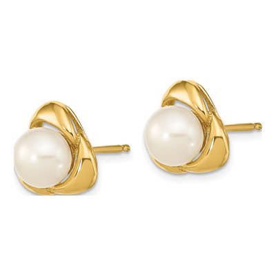 14K Yellow Gold Freshwater Cultured Pearl Button Stud Earrings – view 2