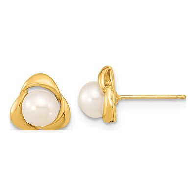 14K Yellow Gold Freshwater Cultured Pearl Button Stud Earrings