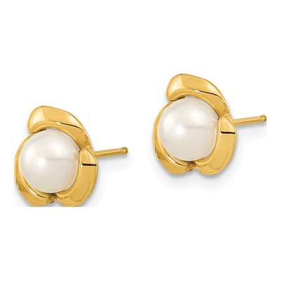 14K Yellow Gold Freshwater Cultured Pearl Button Stud Earrings – view 2