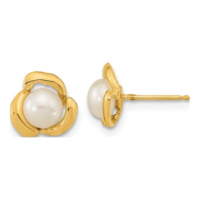 14K Yellow Gold Freshwater Cultured Pearl Button Stud Earrings