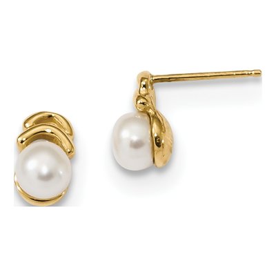 14K Yellow Gold Freshwater Cultured Pearl Button Stud Earrings