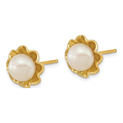 14K Yellow Gold Freshwater Cultured Pearl Button Stud Earrings – view 2