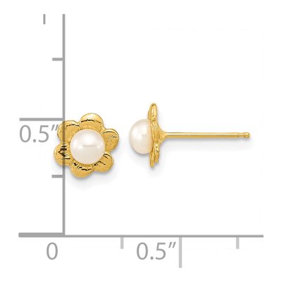 14K Yellow Gold Button Freshwater Cultured Pearl Flower Stud Earrings – view 4