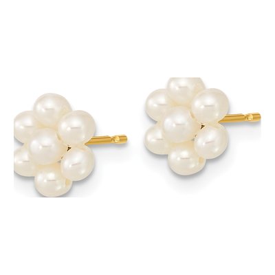 14K Yellow Gold Freshwater Cultured Pearl Flower Button Stud Earrings – view 2