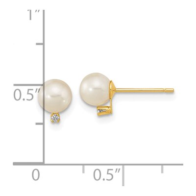 14K Yellow Gold Round Freshwater Cultured Pearl & CZ Stud Earrings – view 4