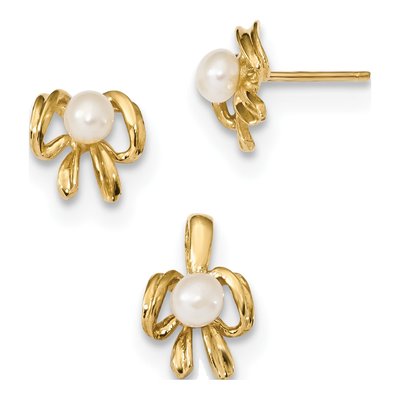 Kids' 14K Gold Pearl Pendant & Earring Set