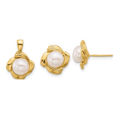 14K Yellow Gold Freshwater Pearl Earring & Pendant Set