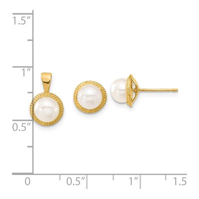 14K Yellow Gold Freshwater Pearl Earring & Pendant Set – view 3