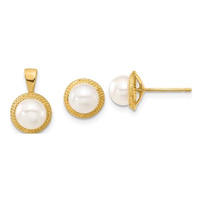 14K Yellow Gold Freshwater Pearl Earring & Pendant Set