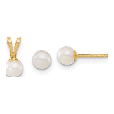 Kids' 14K Gold Freshwater Pearl Pendant & Earring Set