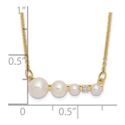 14K Yellow Gold Freshwater Cultured Pearl & Diamond Graduated Round Necklace – view 3