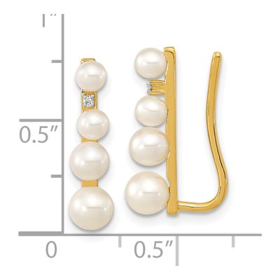 14K Yellow Gold Freshwater Cultured Pearl & Diamond Ear Climber Threader Earrings – view 4