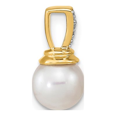 14K Yellow Gold Freshwater Cultured Pearl & Diamond Button Pendant – view 2