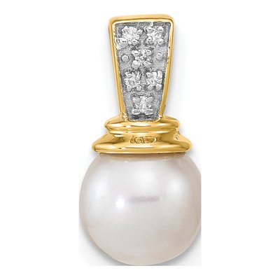 14K Yellow Gold Freshwater Cultured Pearl & Diamond Button Pendant