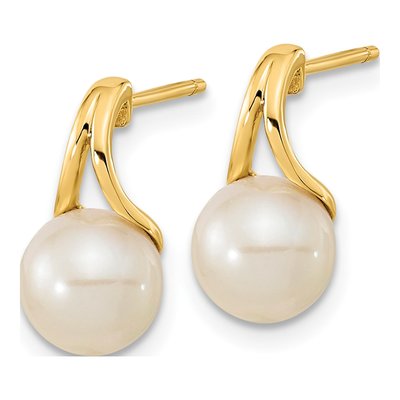 14K Yellow Gold Round Freshwater Cultured Pearl Stud Earrings – view 2