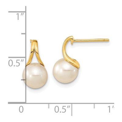 14K Yellow Gold Round Freshwater Cultured Pearl Stud Earrings – view 4