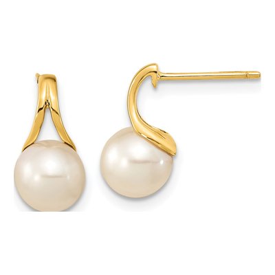 14K Yellow Gold Round Freshwater Cultured Pearl Stud Earrings