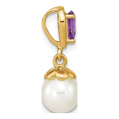 14K Yellow Gold Freshwater Cultured Pearl & Amethyst Slide Pendant – view 2