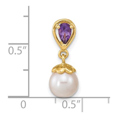14K Yellow Gold Freshwater Cultured Pearl & Amethyst Slide Pendant – view 3
