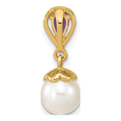 14K Yellow Gold Freshwater Cultured Pearl & Amethyst Slide Pendant – view 4