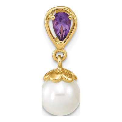 14K Yellow Gold Freshwater Cultured Pearl & Amethyst Slide Pendant
