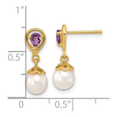 14K Yellow Gold Freshwater Cultured Pearl & Amethyst Dangle Earrings – view 4