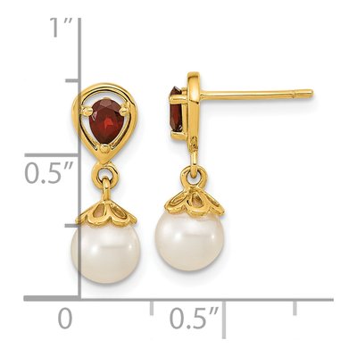14K Yellow Gold Freshwater Cultured Pearl & Garnet Dangle Earrings – view 4