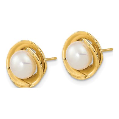 14K Yellow Gold Freshwater Cultured Pearl Button Stud Earrings – view 2