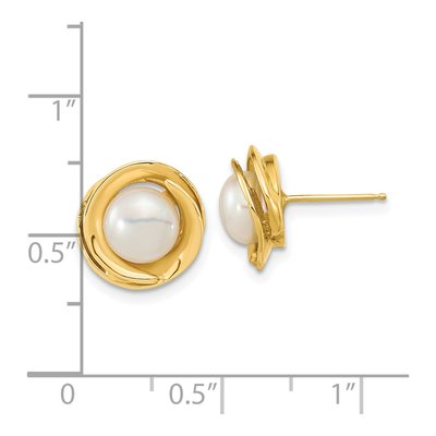 14K Yellow Gold Freshwater Cultured Pearl Button Stud Earrings – view 4