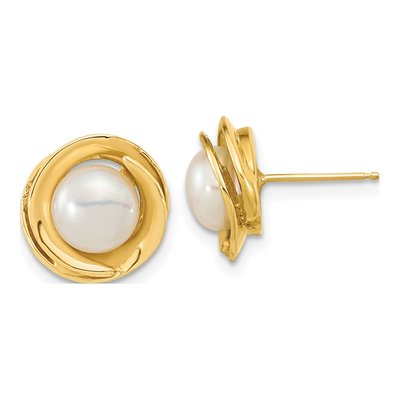 14K Yellow Gold Freshwater Cultured Pearl Button Stud Earrings
