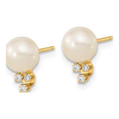 14K Yellow Gold 1/20 ct tw Round Freshwater Cultured Pearl & Diamond Stud Earrings – view 2