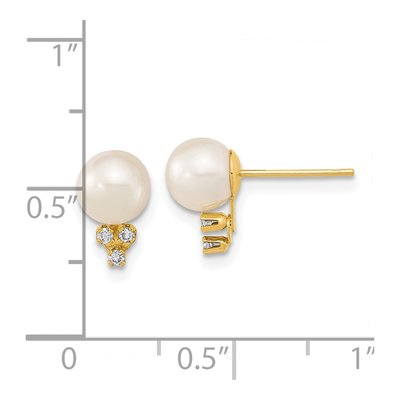 14K Yellow Gold 1/20 ct tw Round Freshwater Cultured Pearl & Diamond Stud Earrings – view 4