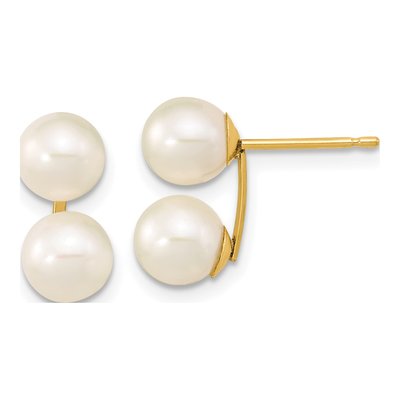 14K Yellow Gold Round Freshwater Cultured Pearl Double Stud Earrings
