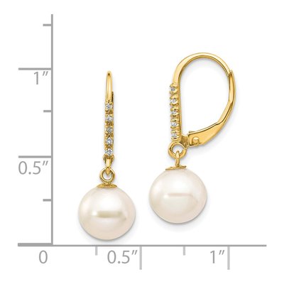 14K Yellow Gold 1/20 ct tw Freshwater Cultured Pearl & Diamond Leverback Earrings – view 4