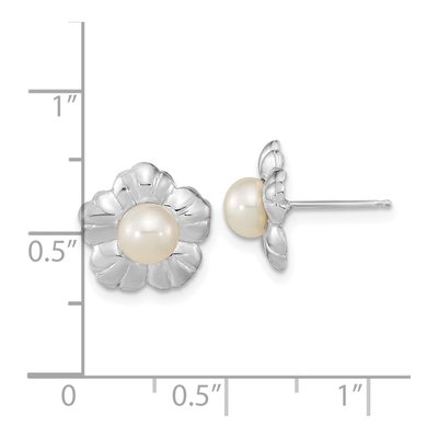 14K White Gold Button Freshwater Cultured Pearl Flower Stud Earrings – view 4